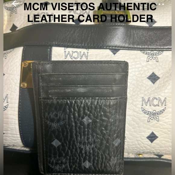 MCM Black & Grey Visetos Authentic Leather Card Holder
